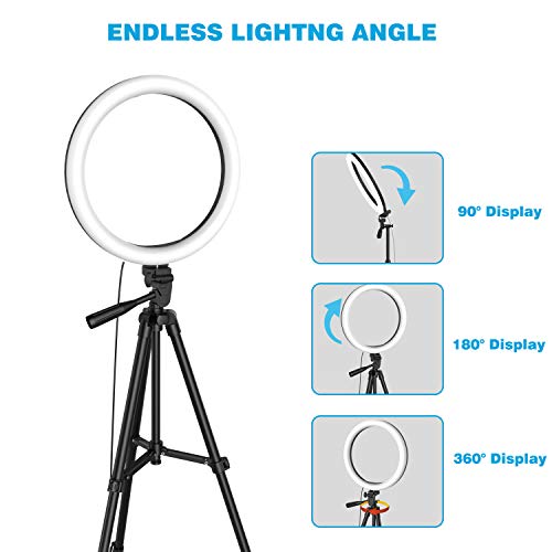 12" LED Selfie Ring Light with Tripod Stand & Cellphone Holder for Live Stream/Makeup/YouTube Video, Dimmable Beauty Ringlight, Color Temperature 3000K-6000K, 168Bulbs, Remote
