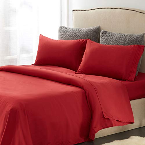 NexHome Queen Size Sheet Set Gray Sheets for Queen Size Bed Microfiber Black Bed Sheets Set Full Size Set Washable Sheets White King Sheets Set 3/4Piece15-18 Deep Pockets (Wine Red)