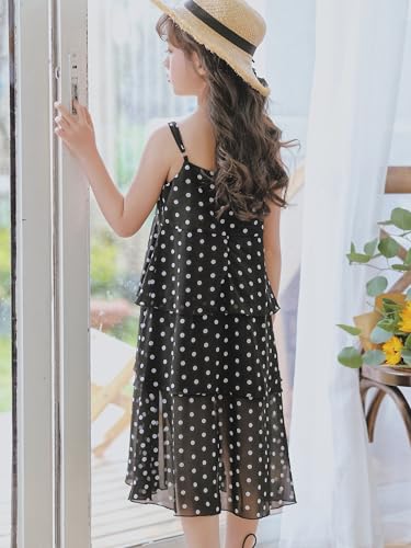 New 3-12Years Girls Polka Dot Tiered Cami Dress Flowy Midi Summer Cotton Lined Back Zip3