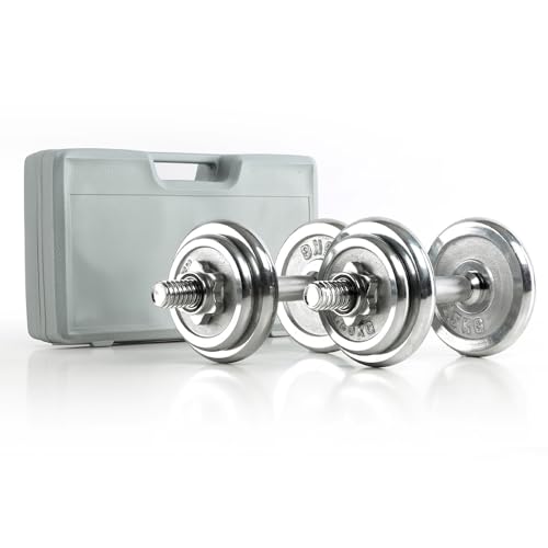 POWER-XTREME 2x 10kg Kurzhanteln 2er Set, Chrom | 30mm | 2x...