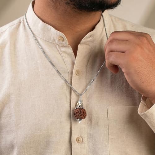 Image of Astrotalk Divya Shankh Rudraksha Mala | Nepal Origin 5 Mukhi Rudraksha Mala with Shankh Pendant for Protection, Peace & Spiritual Growth | Sawan Special | Mala Gift for Man & Woman