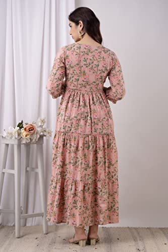 Image of Women's Cotton Anarkali Comfortable Maternity Feeding Kurta Dress with Zippers