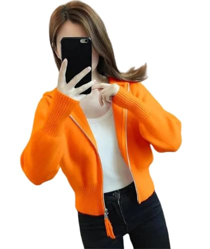 Women's Knit Hooded Cardigan Short Sweater High Waist Zipper Jacket