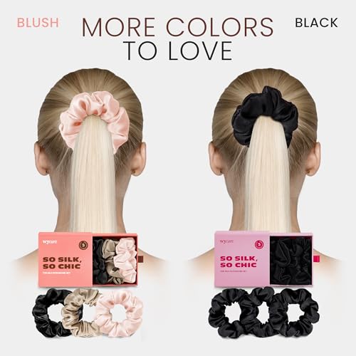 Wycare 100% Silk Scrunchies - Gentle on Hair Mulberry Silk Scrunchies for Women - Luxurious Sleep Ties for Women's Curly Hair (Set of 3 Nude) — view 6