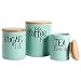 DII Modern Chic Ceramic Kitchen Canister with Bamboo Lid for Food Storage, Serve Coffee, Sugar, Tea, Spices, and More Assorted Sizes: 4.5x4.5x5.5, 4x4x4.5”, 3x3x4”, Aqua