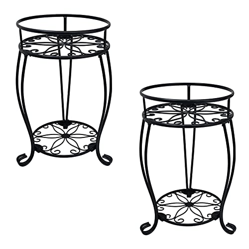 CASIMR 2er-Pack Pflanzenständer, 2 Etagen, 48.8 cm hoch, Metall-Topflappen, für drinnen und draußen, mehrere Blumentopf-Regal, rostfrei… – Ansicht 1