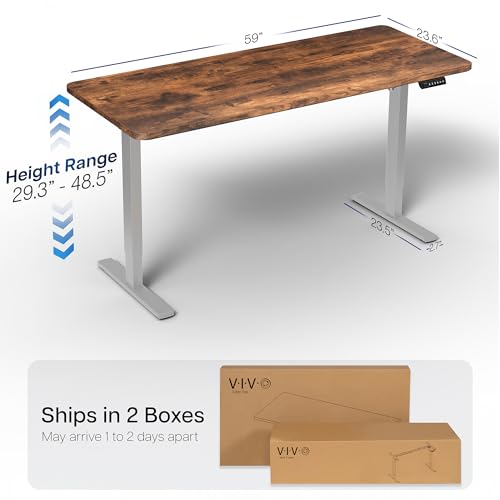 Image of VIVO Electric 60 x 24 in Rustic Standing Desk, Memory Height Adjustment, 1B Series, Holds 220 lbs, One-Piece Vintage Brown Top, Gray Frame, DESK-KIT-1G6N