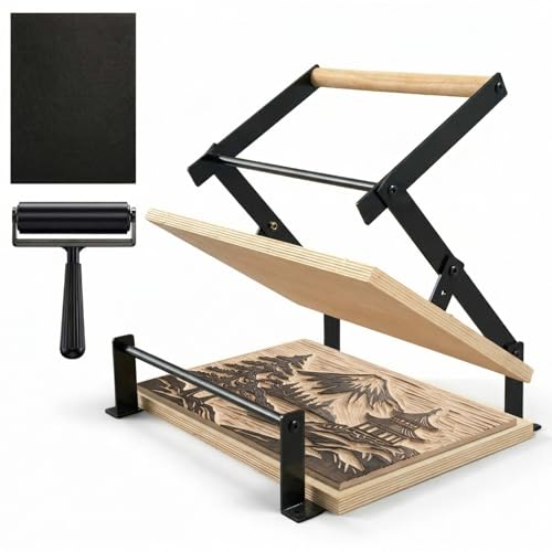 Lanties A3 Black Printing Linocut Hand Lever Press Machine with Rollers and Felt Pads for Lino Cuts Cutting Printing Linoleum Blocks Printmaking Tools Kits for Hobbyists and Home Crafters
