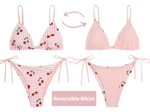 Image of ZAFUL Women's Triangle Bikini Floral String Bikini Set Two Piece Swimsuit Bathing Suits