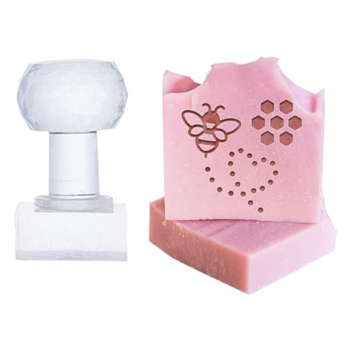 PH PandaHall Sellos de jabón de abeja, sellos de jabón de colmena en relieve, sellos acrílicos transparentes, sellos de jabón de mango cuadrado para jabón hecho a mano, galletas, arcilla, proyectos de