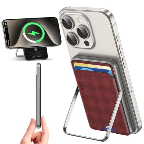 LUCKYDUO Slim Wireless Magnetic Power Bank, with Mag-safe Wallet/Foldable Stand 5,000mAh,Ultra Compact Mini Portable Charger with Phone Holder, Battery Pack Compatible with iPhone 15/14/13/12 Serie