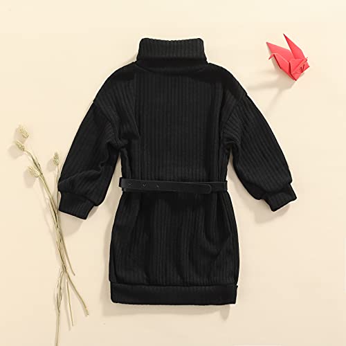 DSORVICD Toddler Kids Girls Turtleneck Sweater Dress Ribbed Knit Long Sleeve Bodycon Dress with Belt Fall Winter Clothes4