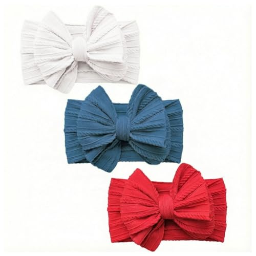 YWAOAIJD Baby Bows Headbands Red White Blue Soft Nylon Elastic Hairbands Handmade Hair Accessories for Newborn Infant Toddler Girls (3 red white blue Large)