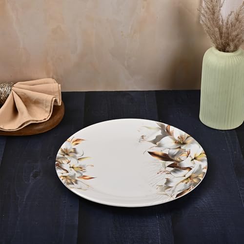 Image of Golden Fish 12 Pieces Dining Set for 4 | Full Plates with Veg Bowls & Eating Spoons Combo | Basic Dinnerware Set for Daily Meals | Lightweight, Easy to Use & Ideal for Home, Hostel & Gifting