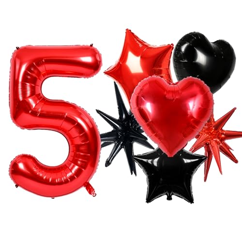 Image of TONIFUL 5th Birthday Balloons Kit 40 Inch Red Large Number 5 Foil Balloon