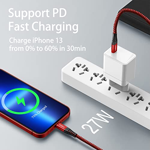 Image of iPhone Fast Charger Cable [MFi Certified] USBC Lightning Cable 6FT, 2 Pack | Durable Nylon Braided Apple Charging Cord for iPhone 14 13 12 11 X XS XR SE 8 7 6, iPad Pro, Air, mini, iPod, AirPods - Red