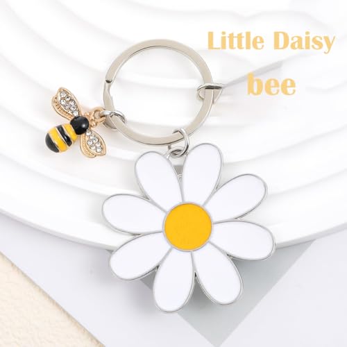 Image of Cute Bee Daisy Keychain, Key Chains for Women, Bag Charm Bee Keychain with Floral Design, Metal Keyrings for Keys and Bags, Personalized for Everyday Use, 10 cm x 5 cm