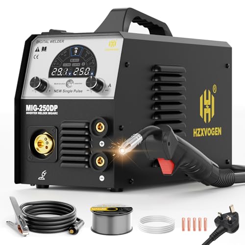 HZXVOGEN MIG250DP 250A Aluminum Welding Machine, 220V Gas/Flux Core MIG/Stick/Lift TIG/Pulse/Aluminum MIG Welding Machine 6 in 1 Professional Welding Machine Synergic Control