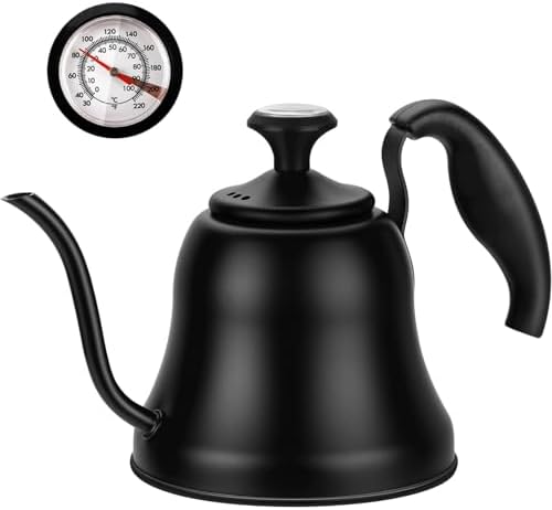Chefbar Tea Kettle with Thermometer Stovetop Gooseneck Kettle 28oz 0.8L Pour Over Coffee Pot, Matte Black Camping Home Kitchen Water Boiler, 1Pack