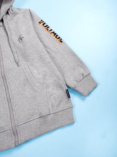 Image of KiddoPanti Boys Solid Cotton Full Sleeve Zip-Up Front Open Hooded Sweatshirt