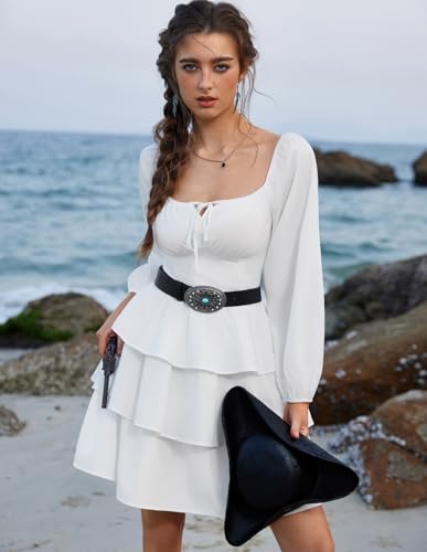 Women's Western Genuine Leather Belt Turquoise Buckle Cowgirl Country Style2