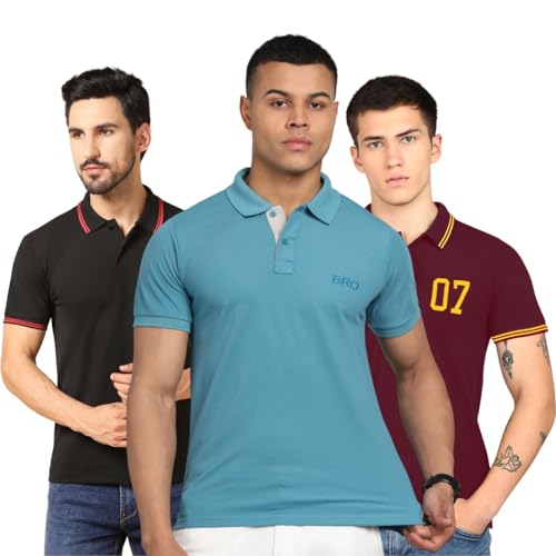 Image of INKKR Men's Solid Polo Neck Half Sleeve Stylish T-Shirt Combo