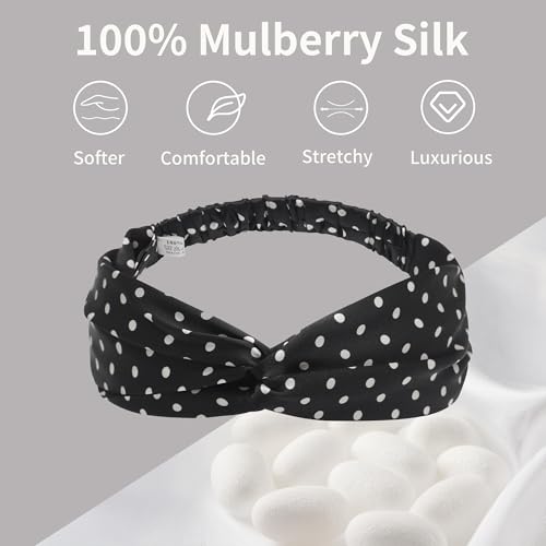 Image of ZLYC Mulberry Silk Headband for Women's Hair, Polka Dots Black