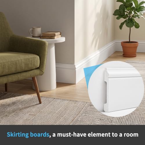 Image of Art3d High-Impact Baseboard Molding Trim, 56.3 x 3.2 Inch, 10-Pack, White