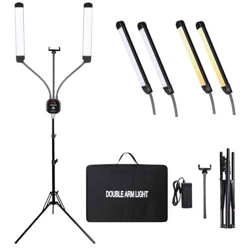 GSKAIWEN 50W Dimmable LED Video Light with Tripod Bag Photography Lighting Kit for Makeup Artist, Lash Lamp,Beauty Light Eyebrow Tattoo Lamp Studio Video Photographic, Double Arm Light