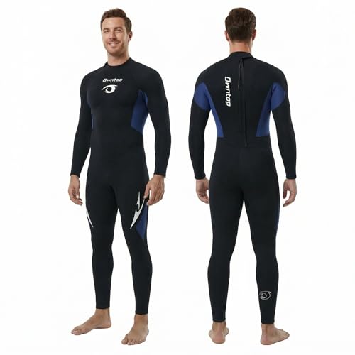 Owntop Wetsuit 5mm Neoprene Diving Suit for Mens Womens - Thicken Full Wet Suit, Back Zip Long Sleeve UPF50+ Keep Warm Swimwear for Scuba Surfing Swimming Diving Snorkeling Water Sports, Blue M