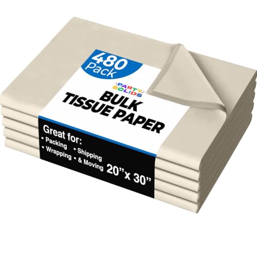 Image of Party Solids Ivory Tissue Paper for Gift Bags - 20 inch X 30 inch Bulk Tissue Paper Ivory 480 Sheets - 10lb Newsprint for Packing, Birthday Gift Box Filler, Packing Supplies for Moving Supplies