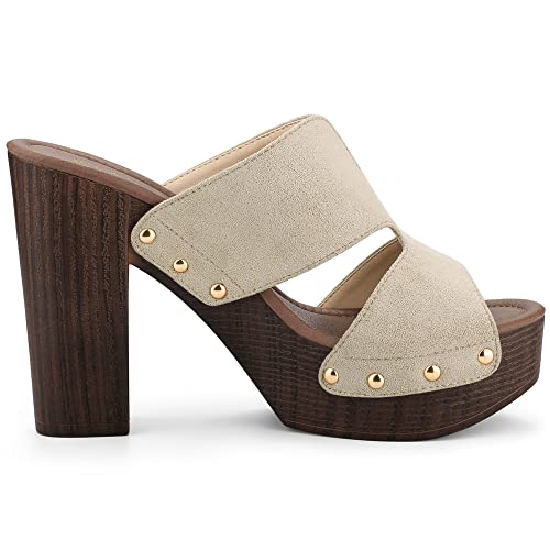 Allegra K Allegra K Women's Platform High Block Heel Slides Beige Sandals 8.5 M US