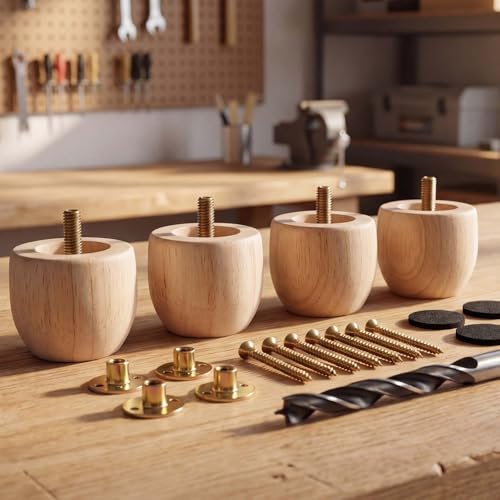 PBUY 2 Inch Short Unfinished Wooden Furniture Legs Set of 4, Solid Wood Cylindrical Small Table Legs, Chair Legs, Sofa Legs, Cabinet Legs, Couch Legs, DIY Replacement Feet (Natural Wood, Unpainted)