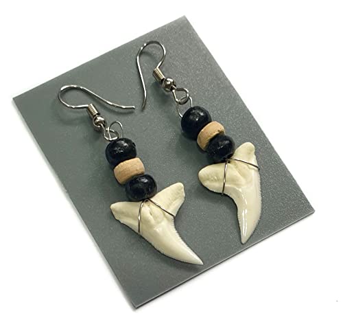Genuine Shark Tooth Earrings For Women Men Boys Girls Surfer Dangle Drop Wooden Beads Handmade Jewelry Ga056-Aa #TOP4