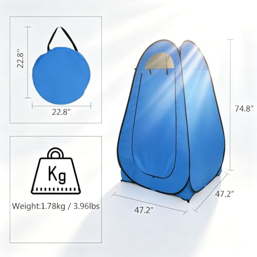 Pop Up Shower Tent, Tienda de ducha portátil y habitación de cambio privada - Camping y ducha al aire libre para playa con bolsa de transporte, fácil montaje, ventana de ventilación, 47.2" W, 74.8" H, Azul miniatura 3