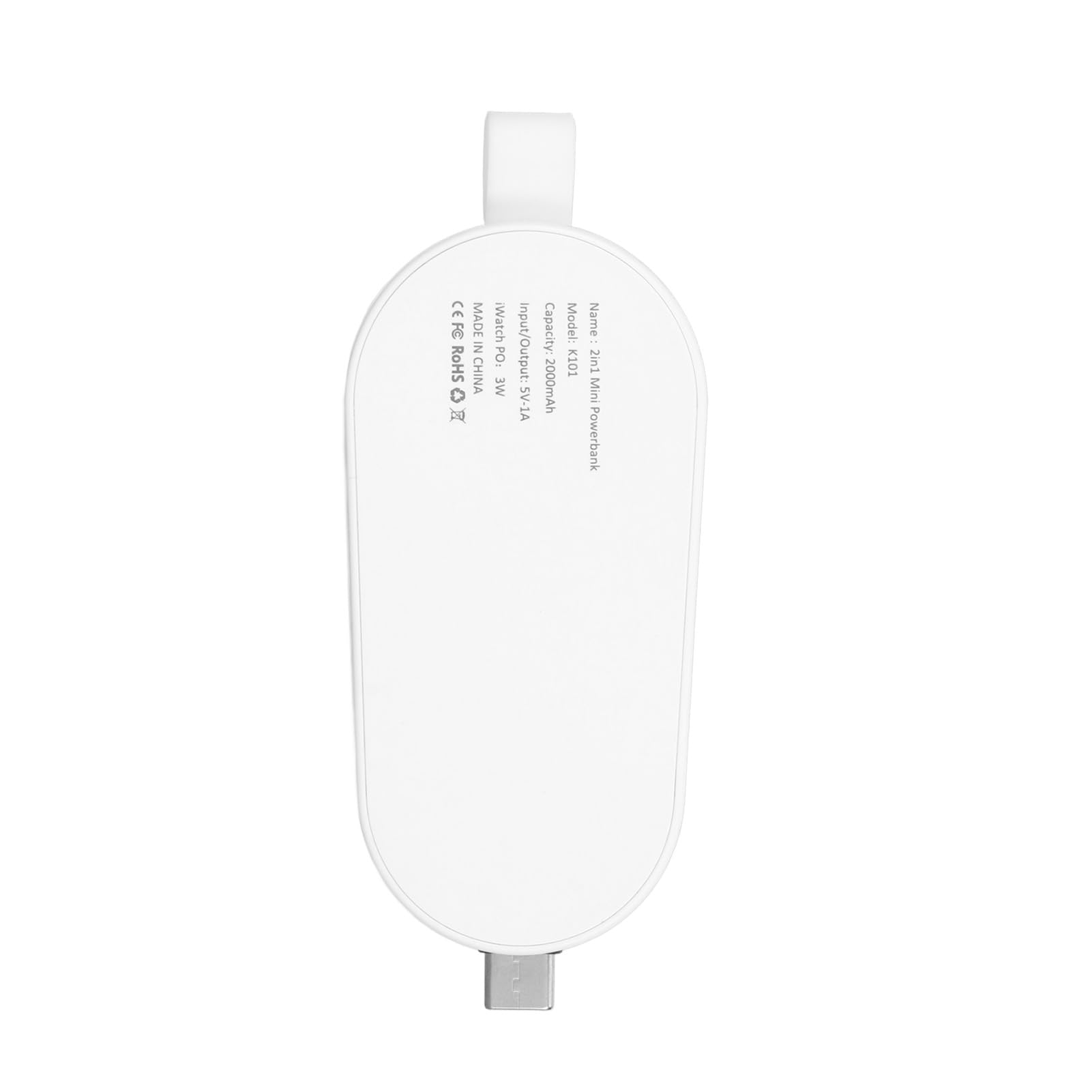 Banque d'alimentation Porte-Clés Portable 2000mAh - 2 en Cas d'urgence pour Montre et Téléphone - Téléphone Portable à clé de Voyage Compacte - e (White)