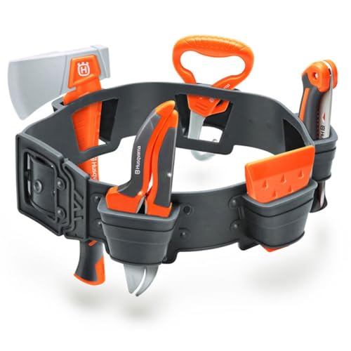 Husqvarna Kids Toy Forestry Tool Belt Set Folding Pruning Saw Pruning Shears Axe Log Hook Wedge Hand Blade & Adjustable Tool Belt Pretend Play Outdoor Tool Set for Boys & Girls Ages 3+
