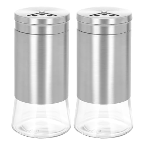 Elegant Salt and Pepper Shakers Set, 2-Pack Refillable Glass Salt Pot and Pepper Shaker with Adjustable Stainless Steel Pour Hole (Silver)
