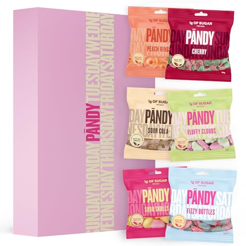 PANDY Candy 6 Pack Swedish Gummy Sweets | Only 1g Sugar & 70 Calories | Mixed Flavour Gift Box Hamper | Treats for Christmas New Year Birthday & Any Occasion