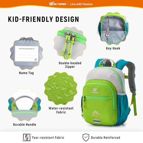 SKYSPER Toddler Backpack for Boys Girls Kids Travel Backpack Preschool Kindergarten Travel Daypack(Green) - Image 5