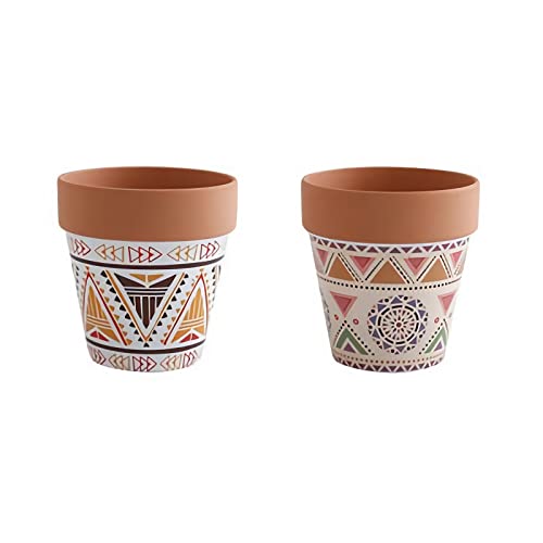 DOBESS Juego de 2 macetas boho de terracota, redondas, pequeñas plantas suculentas, con orificio de drenaje, diámetro de 13 cm Cover