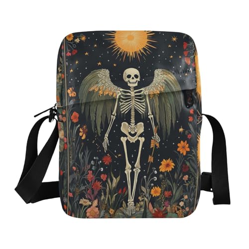 KLL Boho Skeleton Flower messenger bag cute Vegan Leather Shoulder Crossover Bag Casual Shoulder Handbags For Women