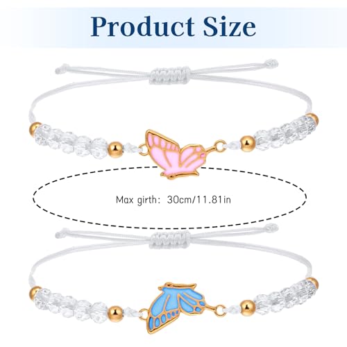 2PCS Friendship Bracelet for 2, Butterfly Matching Bracelets Adjustable Best Friend Bracelet for 2 Handmade Charm Friendship Bracelets for Women Couples2