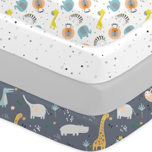 Image of Bimocosy Crib Sheets 4 Pack, 52 inch x 28 inch Baby Fitted for Boys & Girls | Breathable & Snug Fit, Soft Toddler Bed Sheets for Standard Crib Mattress, Nursery & Daycare Essentials