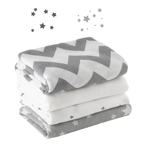 Image of Bunnikins & Clover Muslin Swaddle Blankets for Boys and Girls, Baby Receiving Blankets Unisex, Newborn Essentials for Registry & Gift, 47x47 Inches Swaddles for Newborns, Set of 4