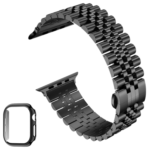 Image of baozai Compatible Apple Watch Bands 46mm 45mm 44mm 42mm 41mm 40mm 38mm, Stainless Steel Band with Screen Protector Case for Apple Watch Series 11 /10 /9 /8 /7 /6 /5 /4 /3 /2 /1 /SE3