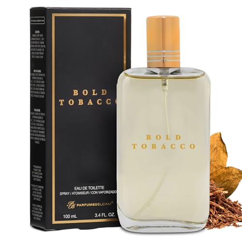 PB ParfumsBelcam Bold Tobacco Eau de Toilette Spray for Men Warm Woody Spicy Scent with Tobacco Flower Ginger Cinnamon & Vanilla Typically Lasts 36 Hours Masculine Signature Scent 3.4 fl oz