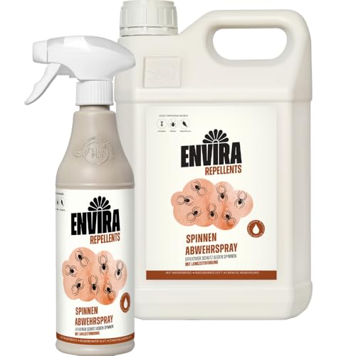 Envira Spinnen Abwehrspray 500 ml + 5 Liter - Spray mit Langzeitwirkung gegen Spinnen, Winkelspinnen, Kreuzspinnen, Weberknecht - Mittel gegen Spinnen in der Wohnung - Effektive Spinnenabwehr