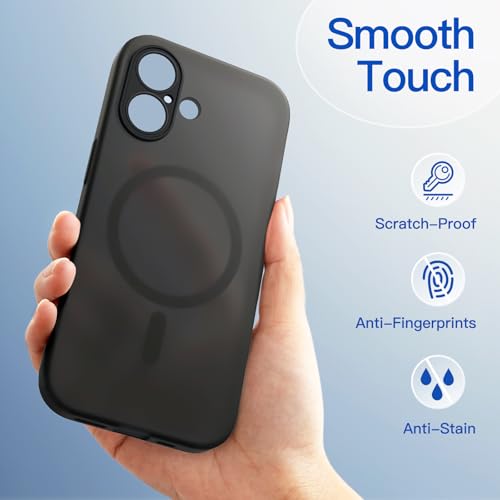 Image of JETech Magnetic Matte Case for iPhone 17, Black | Compatible with MagSafe, Translucent Frosted Soft TPU Cover, Anti-Yellowing, Anti-Fingerprint, Shockproof