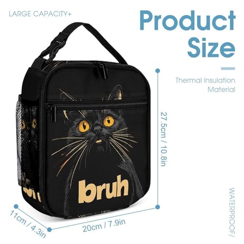 Meme Saying Cat Bruh 3 PCS Backpack Set Casual Daypack with Insulated Lunch Bag & Pencil Case4
